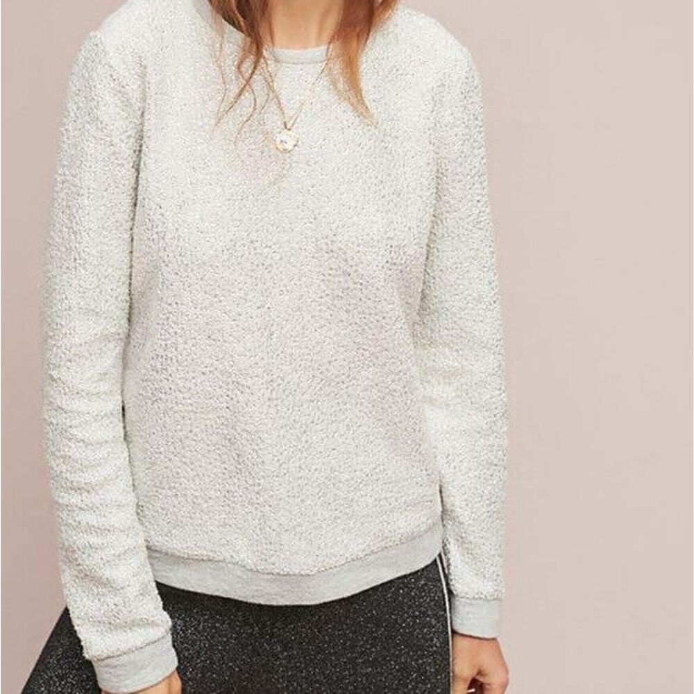 NWT Anthropologie x Dolan Left Coast Shine Sweater Silver Textured Pullover XS - Picture 3 of 16